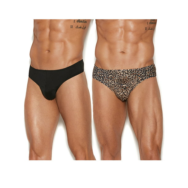 Mens Leopard Print and Black Thong Back Underwear Brief 