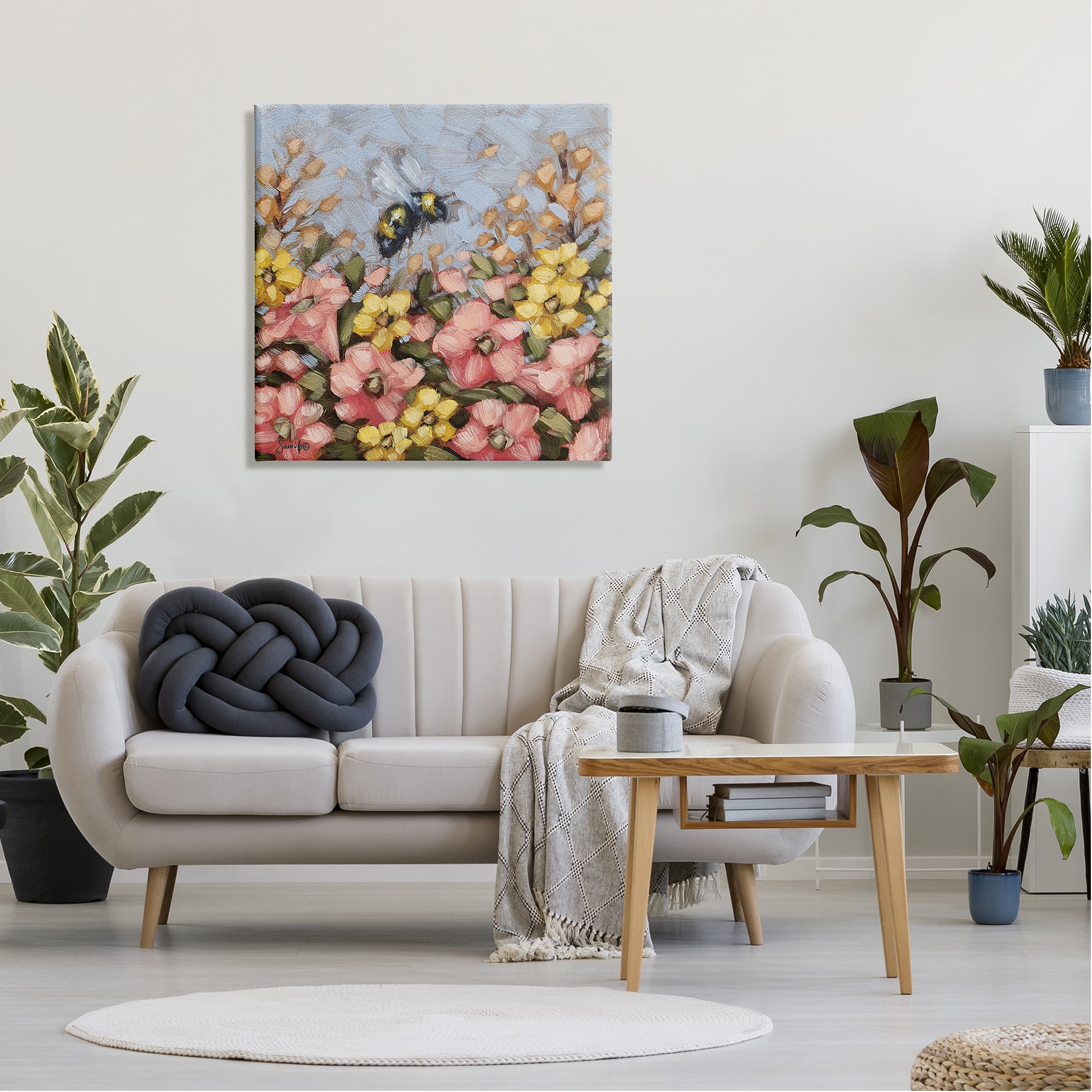 Stupell Bumblebee Summer Garden Meadow Animals & Insects Painting Gallery Wrapped Canvas Print Wall Art