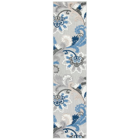 SAFAVIEH Cabana Lowell Floral Indoor/Outdoor Runner Rug, Grey/Blue, 2'2" x 9'