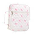 thumbnail image 3 of Neceser acolchado para maquillaje, neceser de viaje, práctico y moderno para mujer con bolsillo con cremallera. Lazo rosa, 3 of 9
