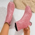 thumbnail image 2 of Mostsola Womens Fall Boots Sparkly Sequin Block Heel Ankle Boots Zip up Square Toe Dressy Booties, 2 of 7