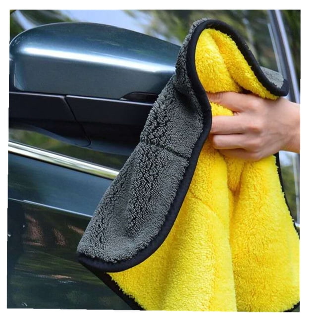 Toalla de lavado de coche de doble cara, color amarillo grisáceo, paño de limpieza con absorción de agua, toalla de secado gruesa profesional, 30x60