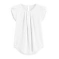 thumbnail image 2 of Pejock Women's Casual Round Neck Basic Pleated Top Cap Sleeve Curved Keyhole Back Blouse White XXL (US Size:12), 2 of 5