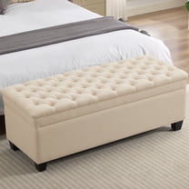 51" Fabric Storage Ottoman Bench, Tufted Upholstered Rectangle Storage Bench with Hinge for End of Bed Bedroom Living Room Hallway (Khaki)