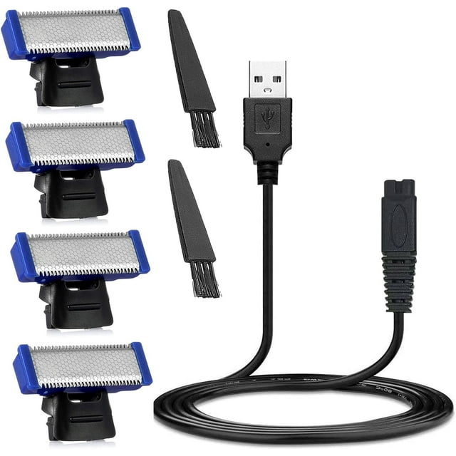 LINMEI Charging Cable and Solo Replacement Heads Compatible with Microtouch Solo Mens Shaver Electric Trimmer (4 Blades & 1 USB Charger Cable & 2 Clean Brush)