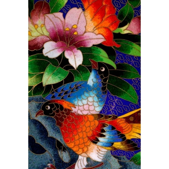 Bird Cloisonne Plate, Hand Made with Tiny Copper Wires and Powered Enamel, China Poster Print by Cindy Miller Hopkins (11 x 17)