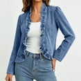 thumbnail image 2 of Oksale Women's Ruffled Denim Jackets Trendy Open Front Crop Cardigan Cozy Long Sleeve Jean Jacket Fall Going Out Tops Light Blue L, 2 of 9