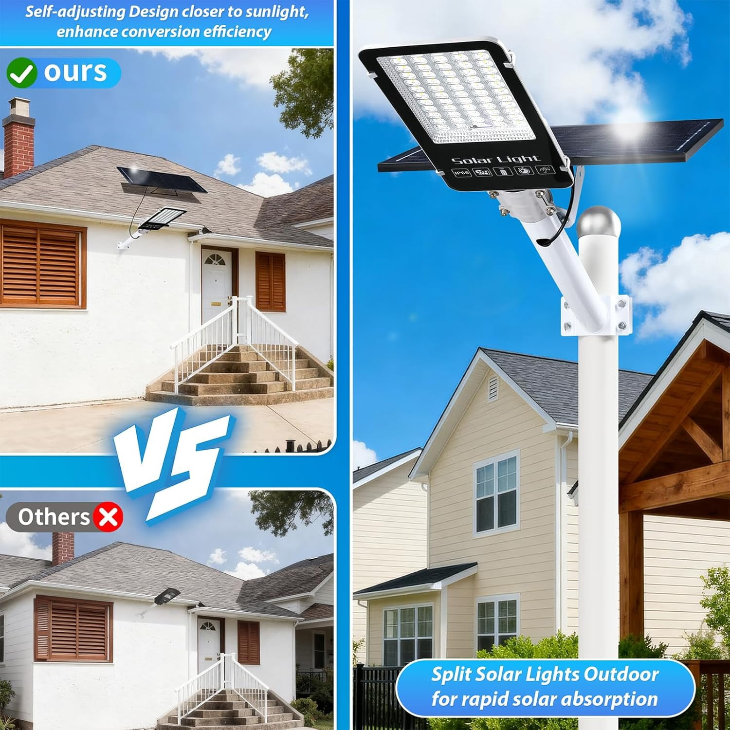 2 Pack 12000W Solar Street Lights Outdoor,6500K Solar Parking Lot Light Commercial Dusk to Dawn, Heavy Duty Split Type Solar Lights Outdoor Waterproof IP66 Remote Control, Street Light for Yard