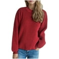 thumbnail image 2 of Aueoeo Casual Sweater Women Fall Winter Sweater Long Sleeve Ribbed Knit Pullover Loose Crewneck Sweater Wine M, 2 of 7
