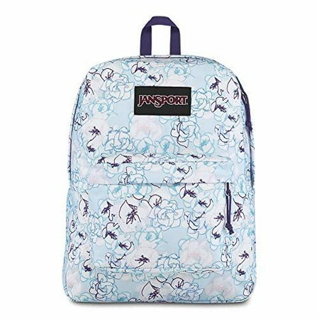 Jansport Black Label Superbreak Backpack Lightweight School Bag Blue Sketch Floral Print