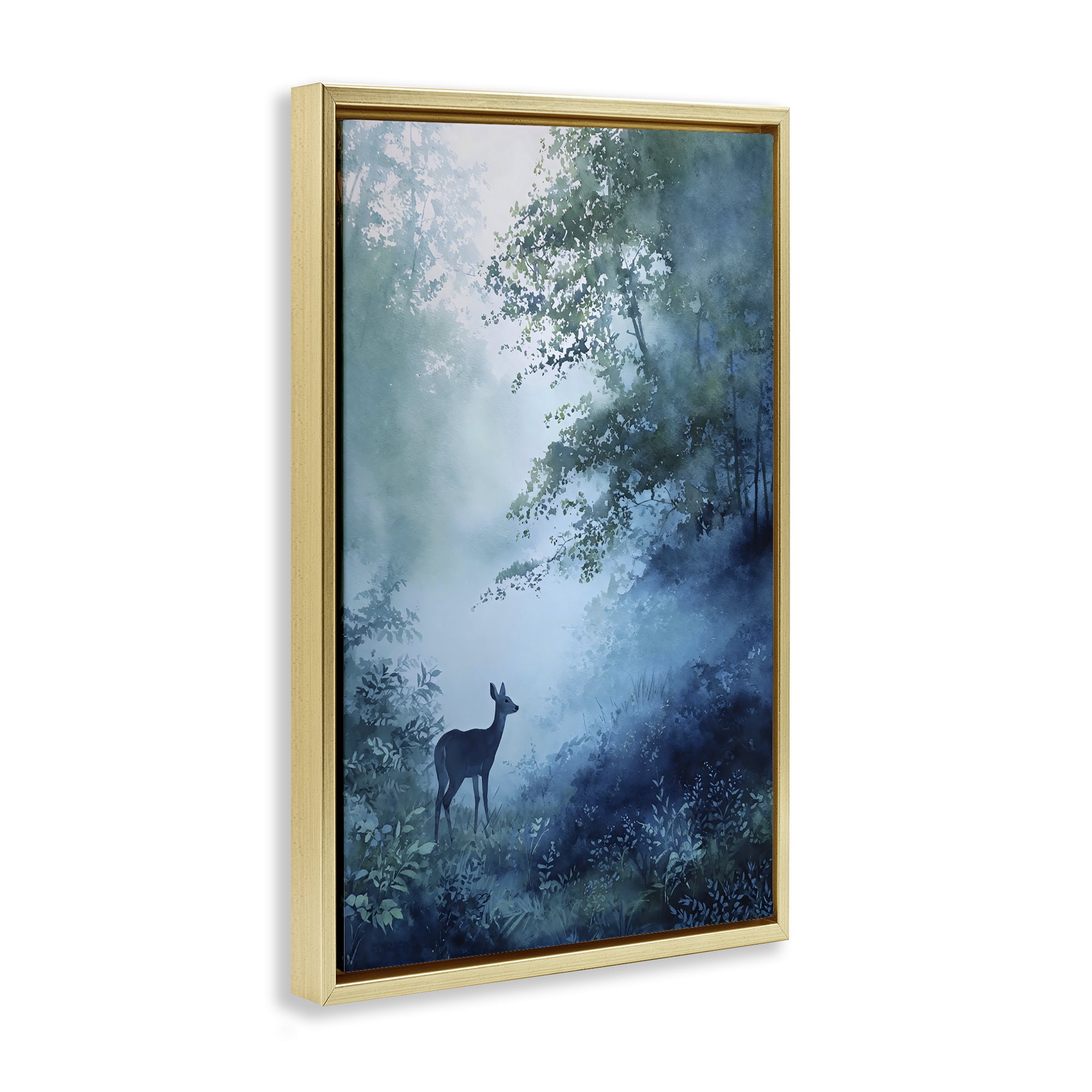 Stupell Industries Blue Dawn Deer in Mist Gold Framed Floater Canvas Wall Art, design by Franklyn Gregory