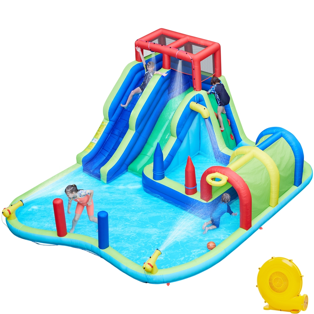 Yaheetech Double Lane Inflatable Water Slide for Kids, Blue