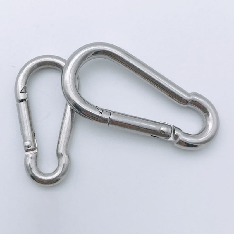 Silver 2pcs Stainless Steel Snap Hook Buckles Carabiner Clips w/ Key Chain 