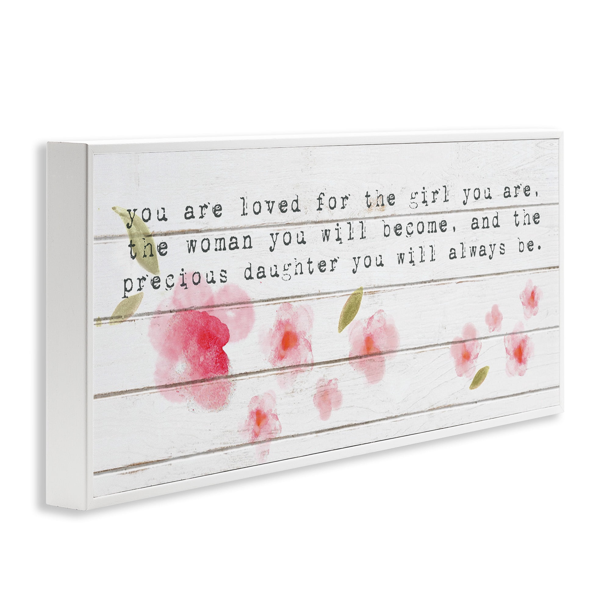 Stupell Industries Precious Daughter with Pink Flowers Art for Kids Painting White Framed Art Print Wall Art, 24 x 10