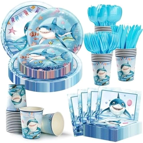 350 PCS Shark Birthday Party Decorations for 50 Guests Include Paper Plate, Napkin, Cup and Disposable Plastic Cutlery$$Home Decor, Kitchen, & Other