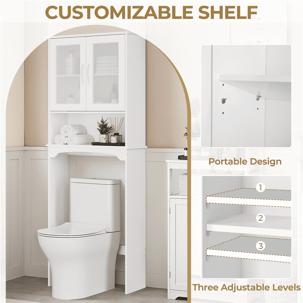 Alden Design Modern Free-Standing over-the-Toilet Storage Cabinet, White