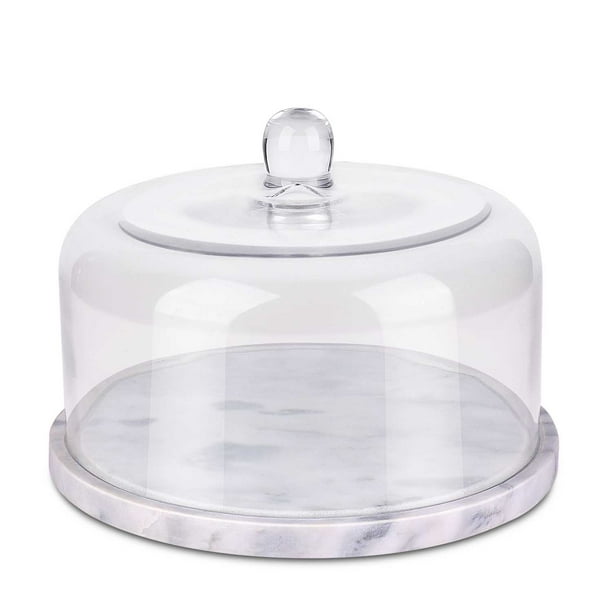 Marble Cake Stand Base w/ Roomy Glass Cover Dome, Multifunctional