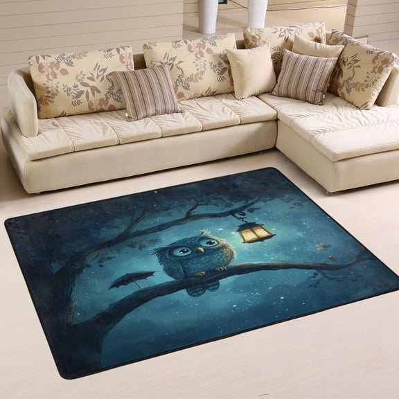 Owl and Lamp Soft Polyester Area Rug 36''x24'', Non Slip, Memory Foam, Water Absorbent