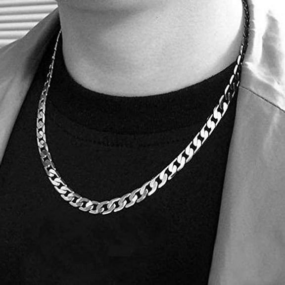 Men Sterling Silver Plated Curb 20'' Chain,Sterling Silver Stainless Steel Necklace for Men(Thickness:8mm,Length:20 Inch)