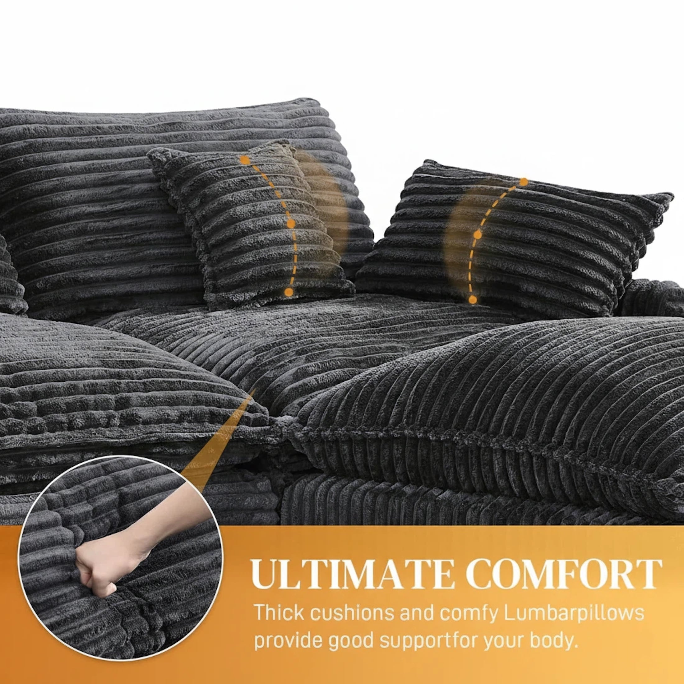 Vinform 145" U Shaped Cloud Couch Sectional with USB Charging, Hidden Storage, Cup Holders & Double Chaise, Grey