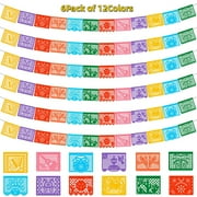 6 Packs Large Papel Picado Plastic Flags, 132FT (22FT x 6) for Cinco De Mayo Fiesta Decorations