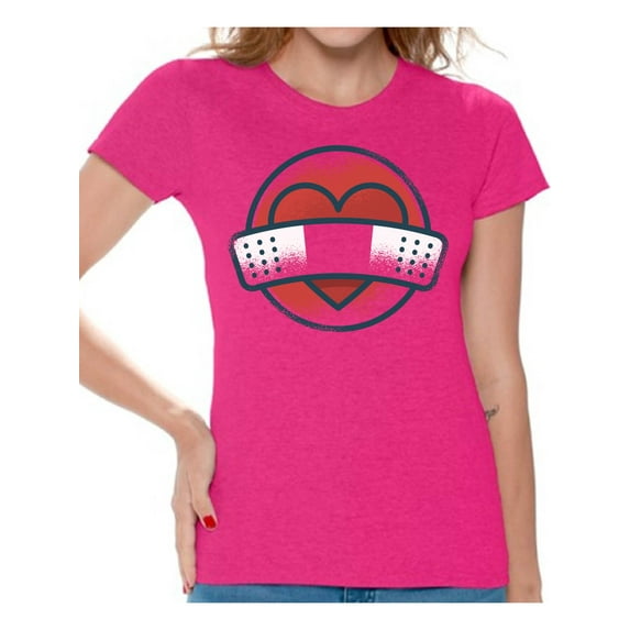 Awkward Styles Valentine's Day T-Shirt Wounded Heart Singles T Shirts for Women Anti-Valentine's Day