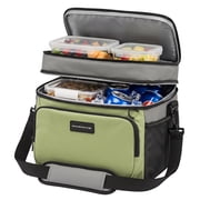OVENTE Collapsible Soft Cooler Bag, Insulated Lunch Bag, Green CCBI024GG | With Double-Deck Leakproof Compartments, Waterproof Exterior, Portable for Work, Travel, Beach, Camping & Road Trips