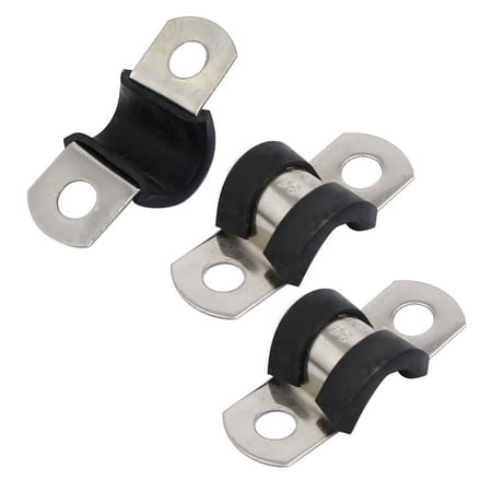 

8mm Dia EPDM Rubber Lined U Shaped Pipe Tube Wire Clamps Clips 3pcs