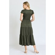 Solid Flutter Sleeve Tiered Tea Length Dress | 4 Colors | S-3X