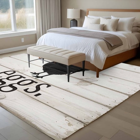 6x9 Washable Area Rug Farmhouses Chickens Non-Slip Large Rectangle Rug for Living Room Dining Room Animal Silhouettes Eggs Retro Wood Grain Indoor Floor Mat for Home Decor