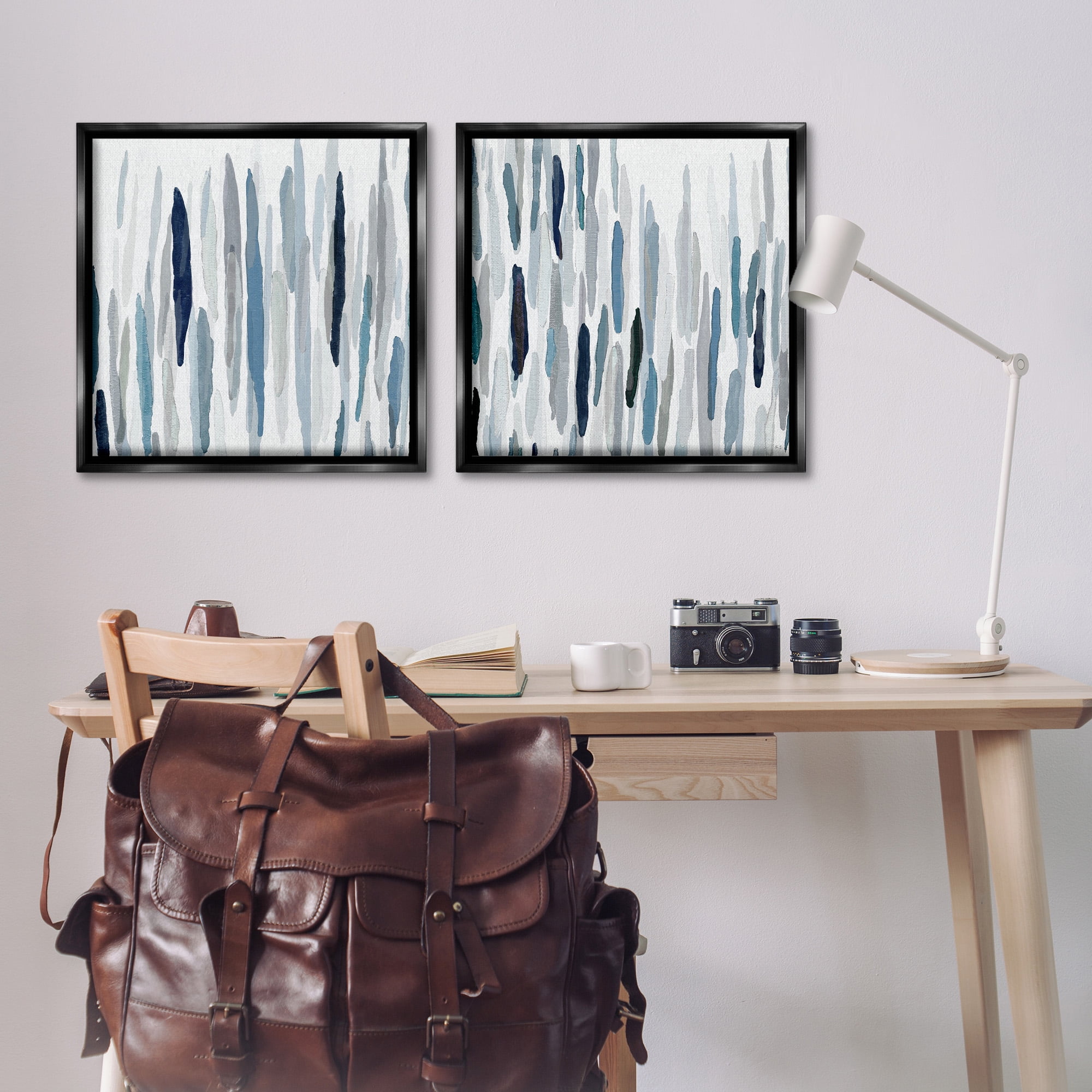 Stupell Industries Abstract Brushed Rainfall Contemporary Abstract Painting Black Floater Framed Canvas Art Print Wall Art, 25 x 25, Set of 2