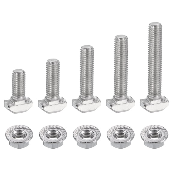 Uxcell 90 Pack t Slot Drop-in Bolt, M6 x 12/16/20/25/30mm T-Slot Bolts Carbon Steel Hammer Head T-Bolt with Hexagon Flange Nut for Standard 2020 Series Aluminum Profile