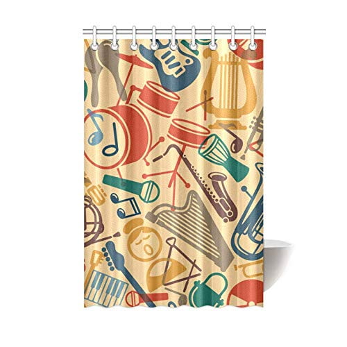 Shower Curtain Musical Instruments Design Bathroom Mat Waterproof Fabric 72x72/"