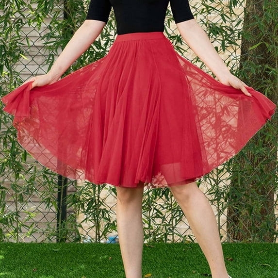 Idoravan Women's Basic Versatile Skirt Clearance Fashion Women Solid Skirt Strap Ladies Floral Skirts Mesh High Waist Skirt