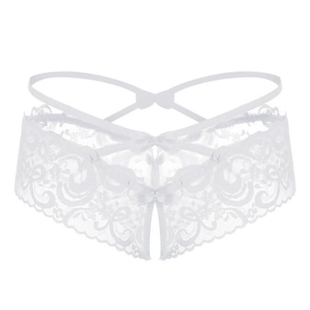 

Womens Lingerie Lace Cross Bow T Pants Open Crotch Appeal Underpants Underwear Women