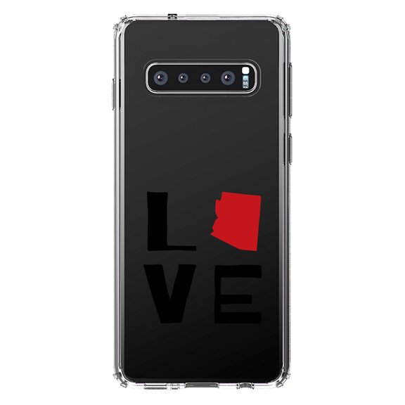 DistinctInk Clear Shockproof Hybrid Case for Samsung Galaxy S10  PLUS (6.4" Screen) - TPU Bumper Acrylic Back Tempered Glass Screen Protector - Arizona - Love Black & Red