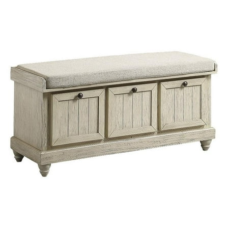 Wali 44 Inch Bench with Lift Top Storage- Cushioned Seat Antique White