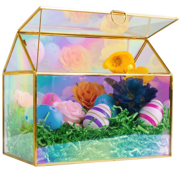Terrario de vidrio iridiscente D'Eco en forma de casa 25 x 15 x 20 cm