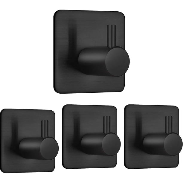 Self Adhesive Hooks 4 Pack, Black Heavy Duty Coat Hooks, Stainless Steel Wall Hooks For Bathroom, Kitchen, Waterproof Sticky Tower Hanging Hooks