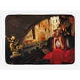 thumbnail image 1 of Venice Bath Mat, Young Woman with a Red Cloak and Carnival Mask Riding on Antique Gondola, Non-Slip Plush Mat Bathroom Kitchen Laundry Room Decor, 29.5 X 17.5 Inches, Red Black Pale Brown, Ambesonne, 1 of 2
