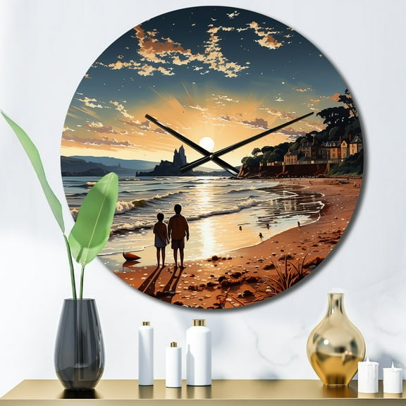 Designart "Shimmering Sands by the Beach I" Beach Oversized Wall Clock