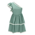 thumbnail image 3 of SMihono Women Summer Ruffle Dress One Shoulder Solid Pink Loose Fit Tunic Dresses A-Line Swing Short Dress Green 8, 3 of 5