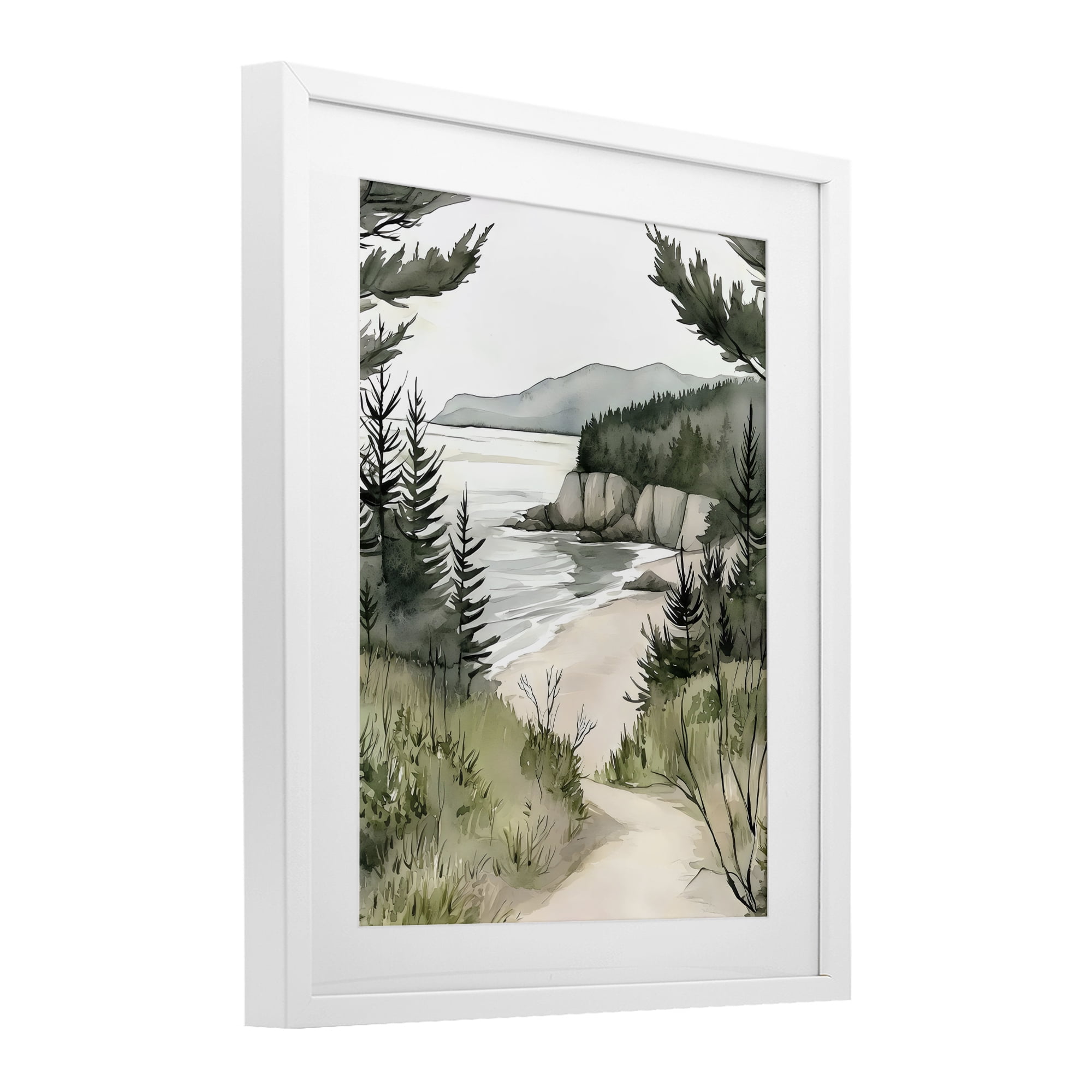 Stupell Industries Coastal Calm Winding Path White Framed Print Under Glass, design by Riley B