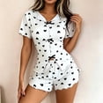 thumbnail image 6 of Liweisiy Women's Heart Print 2 Piece Pajama Sets Lapel Split Front Tops Elastic Waist Bow Shorts Graphic Trendy Sleepwear Black L, 6 of 6