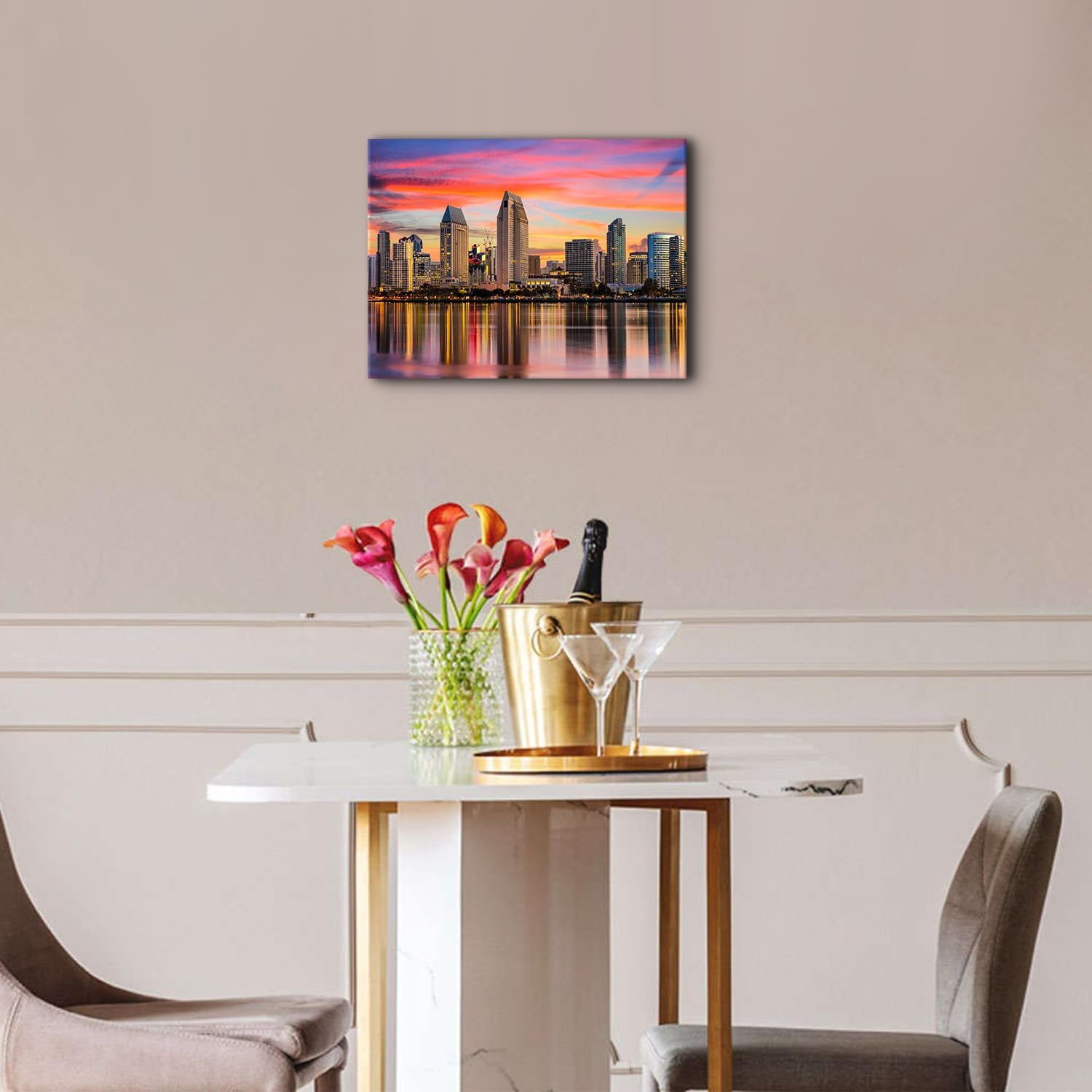 San Diego Wall Art Modern City Skyline Artwork Canvas Decor USA California Pictures for Living Room Building Panorama Poster Cityscape Night View Painting House Bedroom Office Home Decor 12x16”
