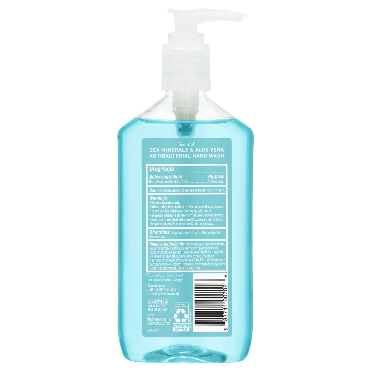 (6 pack) Suave Antibacterial Hand Wash Soap, Kills 99.9% of Bacteria, Sea Minerals & Aloe Vera, 12 fl oz