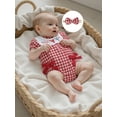 thumbnail image 4 of Rovasas Baby Girl Lobster Embroidery Romper Plaid Jumpsuit with Headband, 4 of 9
