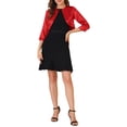 thumbnail image 2 of MODA NOVA Junior's Satin Cardigan Elegant 3/4 Sleeve Solid Bolero Shrug Tops Red M, 2 of 6