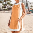 thumbnail image 2 of Women's Sleeveless V Neck Color Block 2 Piece Set Tunic Dress Top with Shorts Summer Beach Outfit with Pockets, 2 of 5