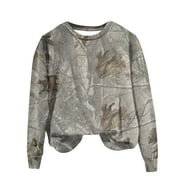 Camo Sweatshirt for Women Long Sleeve Going Out Tops Pine Print Crew Neck Casual Fall Outfits Winter Clothes Trendy